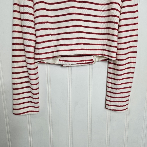 Zara Red White Striped Double Breasted Blazer Jacket Womens Small Cropped Cotton - Picture 11 of 16